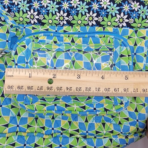 Floral 100% Cotton Backpack‎ Daisy Blue Green Attached Matching Wallet - Picture 10 of 10